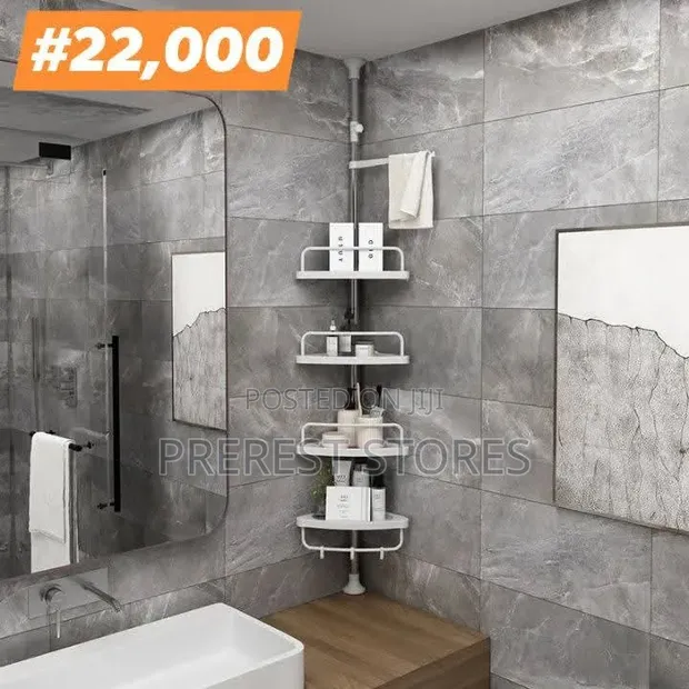 Bathroom Corner Rack - White, 4 Compartments - 1