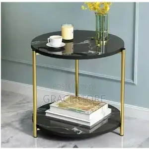 Home Interiors Round Side Table - Black Faux Marble