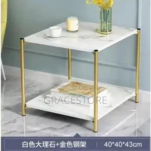 White Square Side Table - MDF Faux Marble