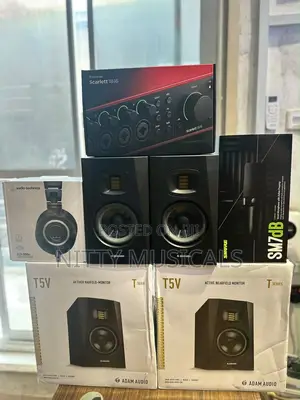 Shure SM7DB, Audio-Technica M50x, Focusrite Scarlett 18i16, Adam T5V Bundle