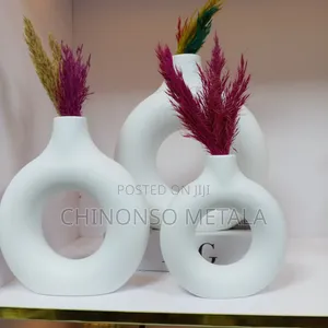 Set of 3 Non-Breakable Plastic Nordic Vases with Pampas Flowers