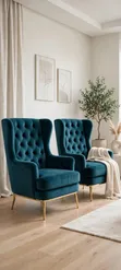 Luxury Cream Boucle Round Chair & Royal Wing Chair - 1