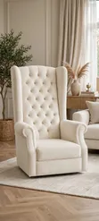 Luxury Cream Boucle Round Chair & Royal Wing Chair - 3