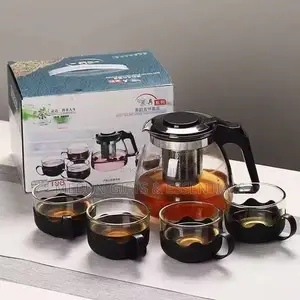 4-Piece Heat Resistant Glass Tea Cup Set with Infuser Jug