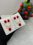 Rose Jewelry Set - Bakin Karfe Zinariya Da Jan Rose - 3