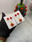 Rose Jewelry Set - Bakin Karfe Zinariya Da Jan Rose - 5