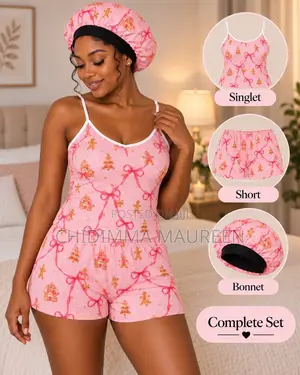 3-Piece Pink Christmas Print Nightwear Set