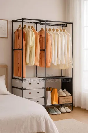 Double Partition Wardrobe Rack with Drawers & Shoe Shelves