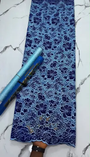 Velvet With Embroidery Lace Fabric - 5 Yards