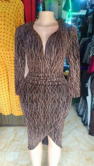 Brown Shimmer Turtleneck Bodycon Gown