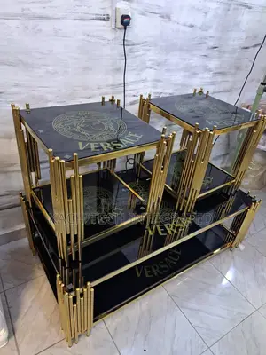 Center Table Set - Glossy Black Metal Frame