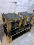 Center Table Set - Glossy Black Metal Frame - 1