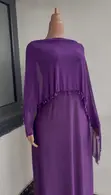 Purple Beaded Lycra & Mesh Gown - Sabon Kayayyaki - 3