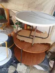 Round Center Table with Foldable Chairs (Marble White/Wood) - 2