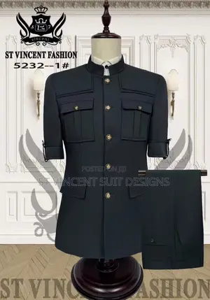 Classic & Luxury Black Short Sleeve Safari Suit