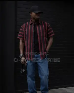 Vintage Red & Black Striped Short Sleeve Shirt