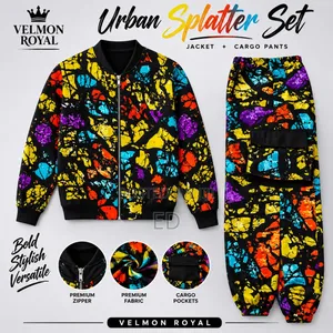 Velmon Royal Unisex Multicolour Splatter Tracksuit Zip-Up Jacket