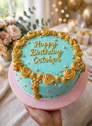 Komsy Cake - Blue & Gold Birthday Cake
