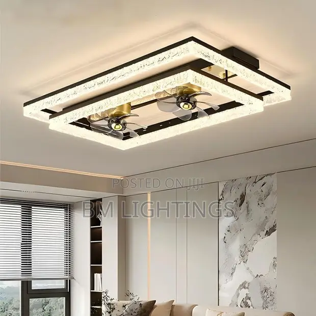 800MM Rectangular Crystal Double Fan LED Ceiling Light - 1