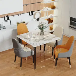 Modern 4-Seater Square Dining Set - White Marble Top