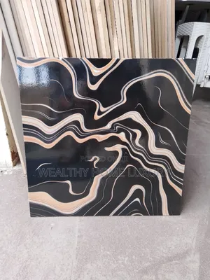 Polished Black-and-Gold Abstract Liquid Marble Floor Tile