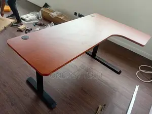 Brown L-Shaped Motorized Standing Desk