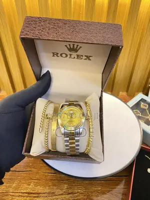 Two-Tone Rolex-Style Watch and Bracelet Set