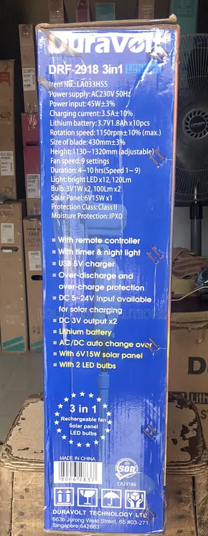 Duravolt Rechargeable Standing Fan with Solar Panel