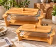 Premium Rectangular Wooden & Glass Serving Dish (3L/2.2L) - 1