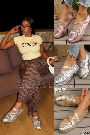 Metallic Cross-Strap Flat Shoes