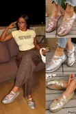 Metallic Cross-Strap Flat Shoes - 1