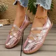 Metallic Cross-Strap Flat Shoes - 2