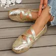 Metallic Cross-Strap Flat Shoes - 4