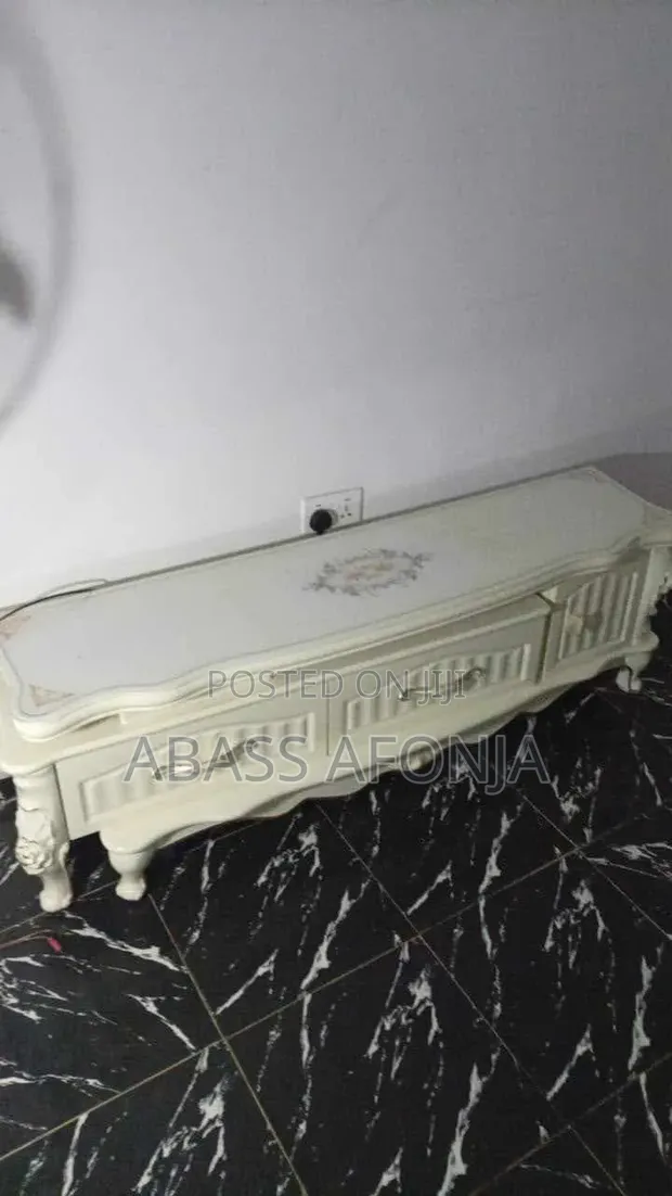 Royal TV Console with Drawers - White Marble & Glass - 1
