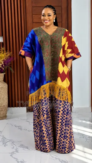 Adire Boubou Kaftan - Mixed Cotton, Free Size