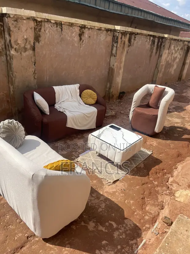 Sofa and Table Set - Brown & White - 1
