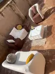 Sofa and Table Set - Brown & White - 3
