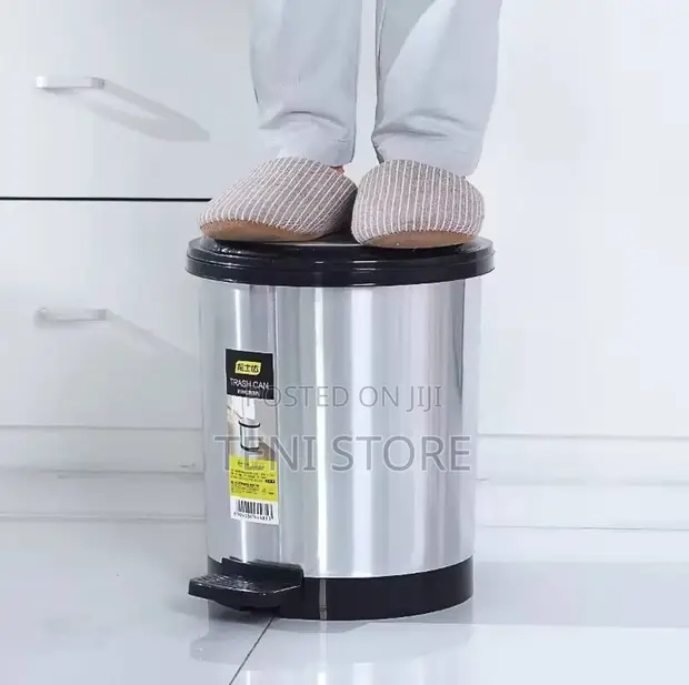 12L Drum-Shaped Pedal Waste Bin (Imitation Stainless Steel) - 1