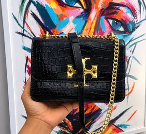 Classy Black Crocodile-Textured Shoulder Bag