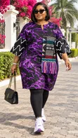 Tumonu Purple Wax Print Dress - 4