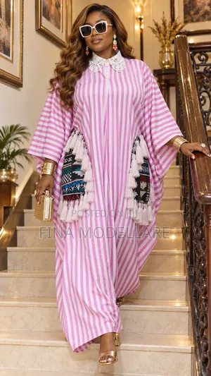 Striped Kaftan Dress with Akwete Pockets