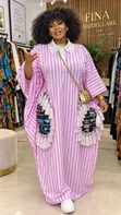 Striped Kaftan Dress with Akwete Pockets - 3
