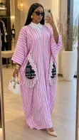Striped Kaftan Dress with Akwete Pockets - 4