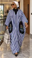 Striped Kaftan Dress with Akwete Pockets - 5