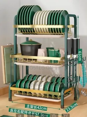3-Tier Green & Gold Dish Rack
