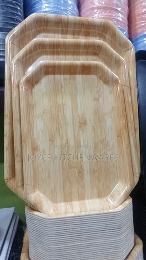 3 Solid Bamboo Styled Formica Trays
