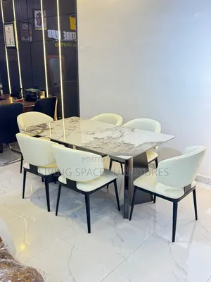 Luxurious Imported Marble Dining Table with 6 Leather Chairs