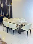 Luxurious Imported Marble Dining Table with 6 Leather Chairs - 1