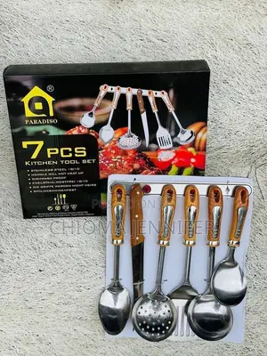 7-Piece Stainless Steel Kitchen Spoon Set with Wooden Handle