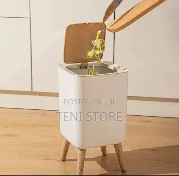 16L Waste Bin with Clamshell Lid - Imitation Wood Grain - 1